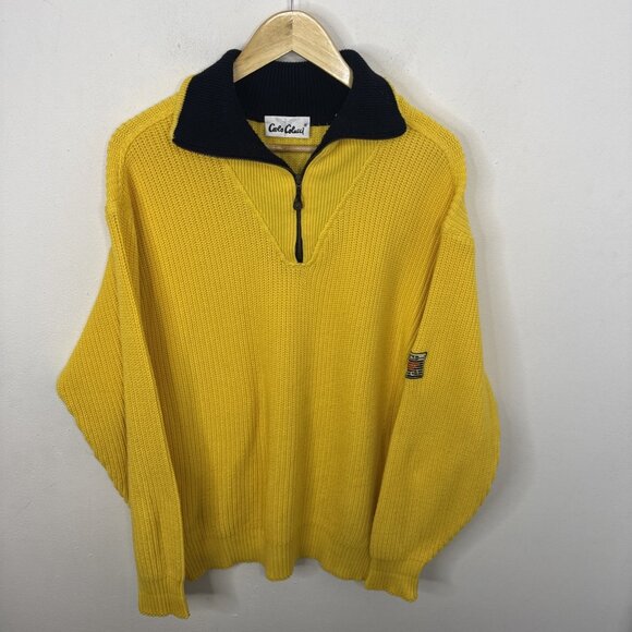 Vintage Carlo Colucci Men 50 (M) Germany Heavy Knit Sweater Yellow Nautical Club - Picture 1 of 7